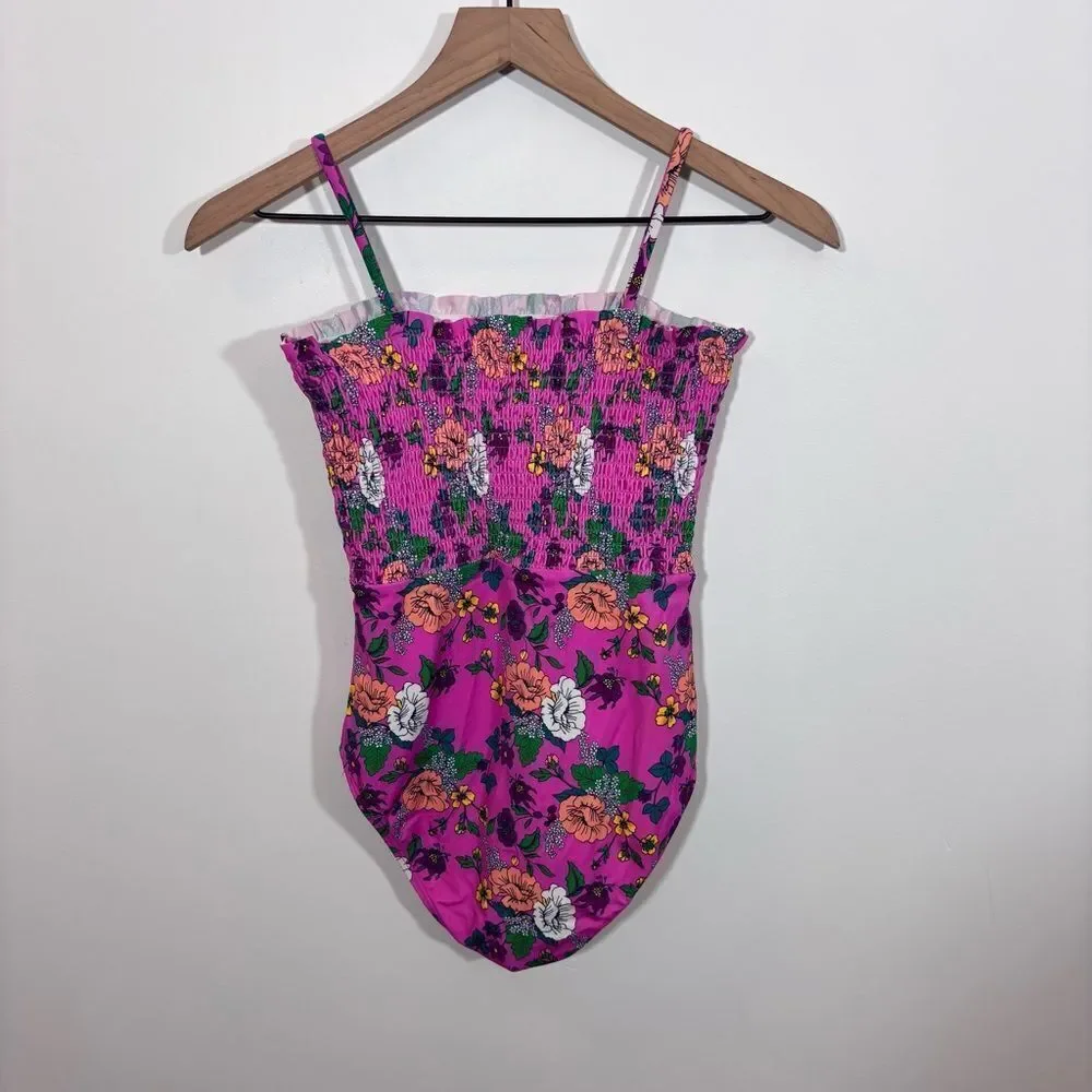 Jamie and Jack Recycled Floral Smocked Swimsuit Size 16 Phlox Pink Floral